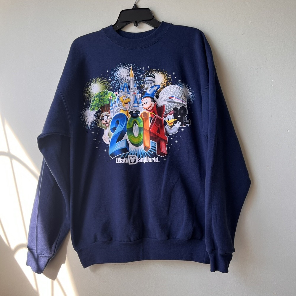 Adult Large Disneyland Resort Sweater Walt Disney World 2014 Navy Blue Pullover